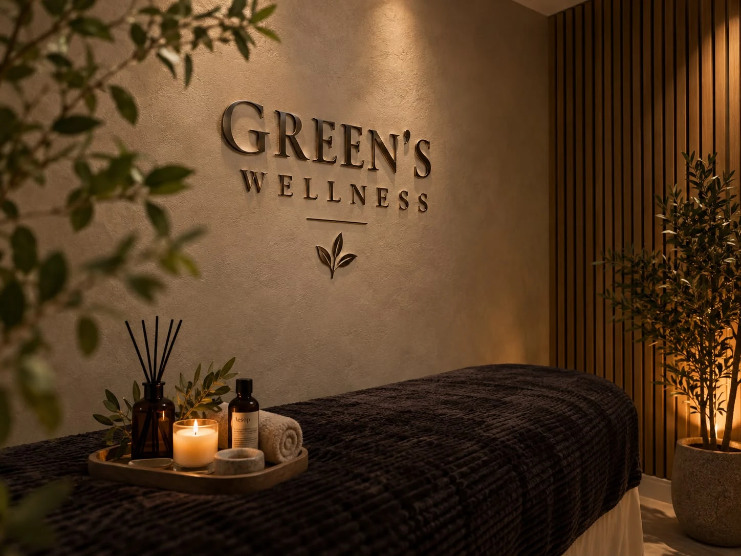 Greens Wellness room with its name on the wall